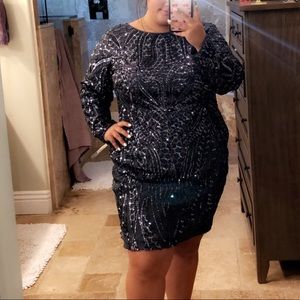 Nightway Blue Sequin Low Back dress (PLUS)